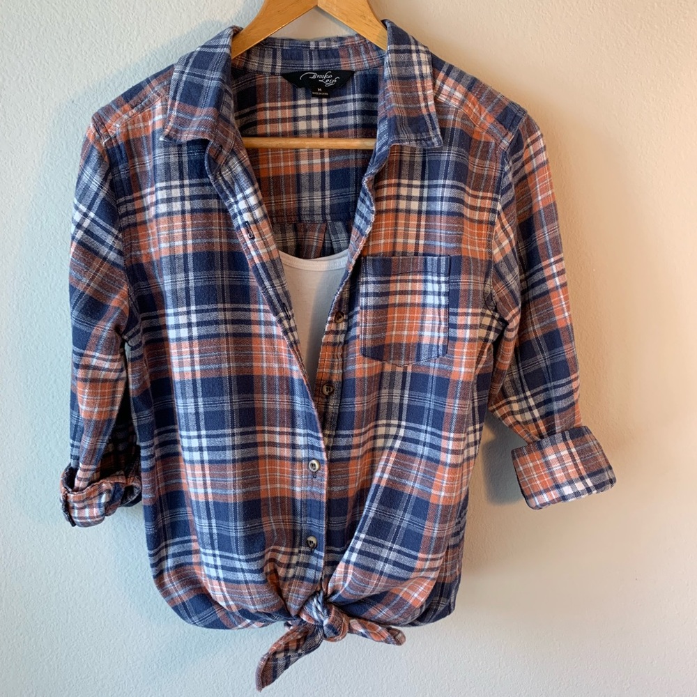 Orange, Navy, and White Button Up